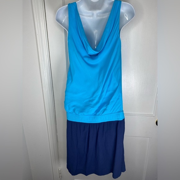 Diane Von Furstenberg NWT Lou Draped Neck Blue & Navy Color Block Dress - Picture 10 of 10